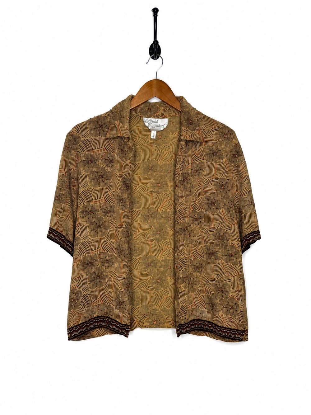 Vintage Sarah Elizabeth Open Front Floral Rayon Blouse Size 18 Boho